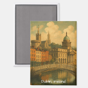 Imán Viaje de Dublín Viaje Retro Arte Ciudad de Irlanda