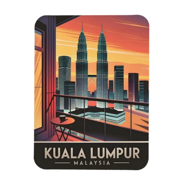 Imán Viaje de época Kuala Lumpur Malasia Sunset Retro (Vertical)