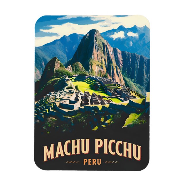 Imán Viaje de época Machu Picchu Paisaje retro Perú (Vertical)