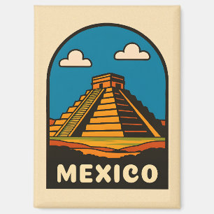 Imán Viaje de época México Pirámide Azteca Retro Escena