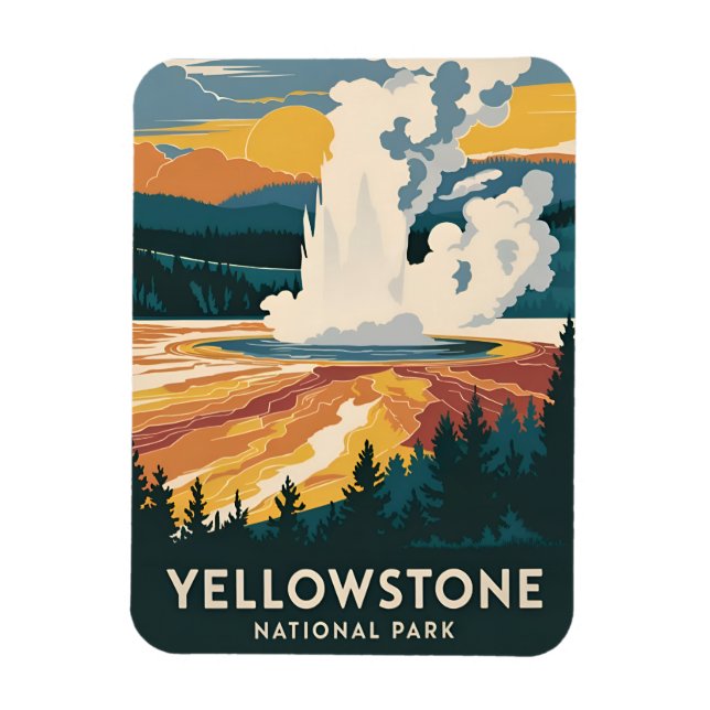 Imán Viaje de época Parque Nacional Yellowstone Escenar (Vertical)