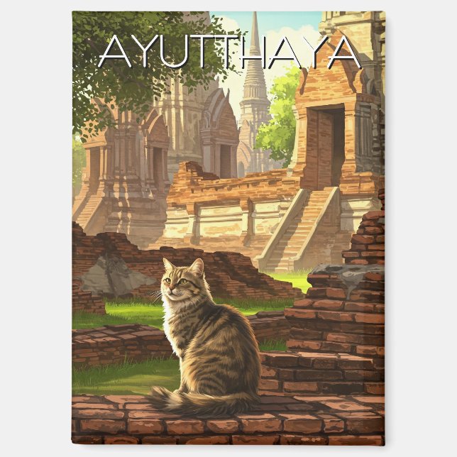 Imán Viaje de gato a Ayutthaya Tailandia (Anverso)