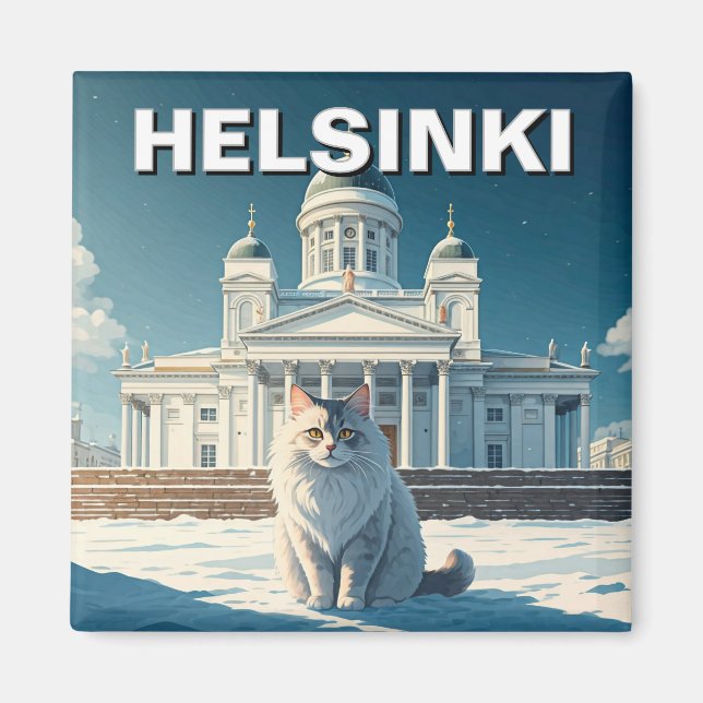 Imán Viaje de gato a Helsinki Finlandia (Frente)