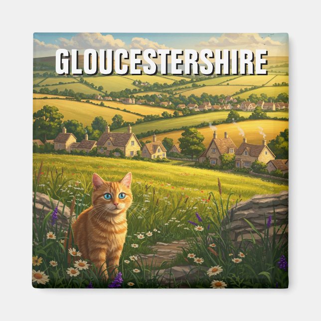 Imán Viaje de Inglaterra a un gato en Gloucestershire (Frente)