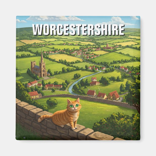 Imán Viaje de Inglaterra a un gato en Worcestershire (Frente)