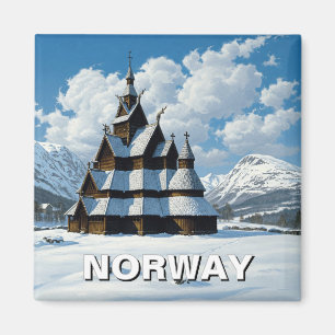 Imán Viaje de invierno a la iglesia Stave de Noruega