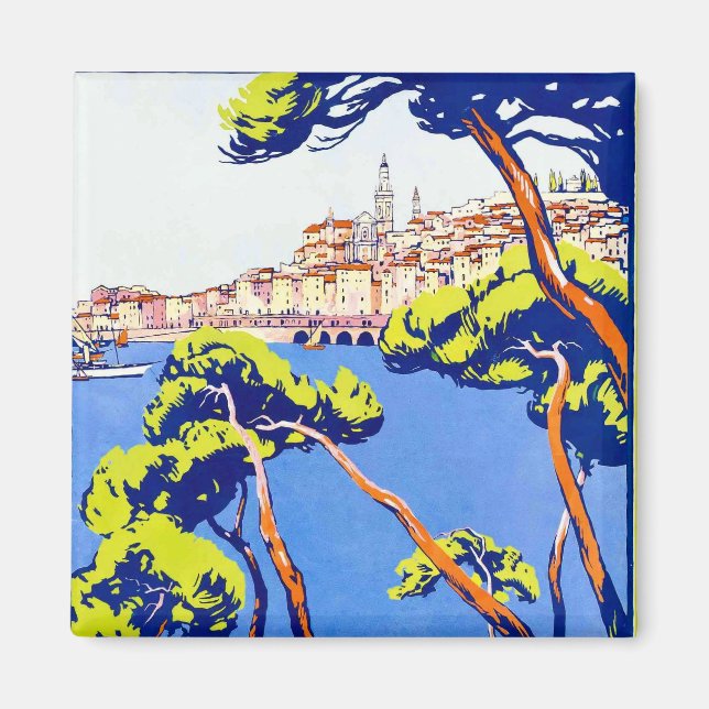 Imán Viaje de la Riviera Francesa de Vintage (Frente)