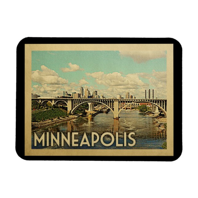 Imán Viaje de la vieja ciudad de Minneapolis Minnesota (Horizontal)
