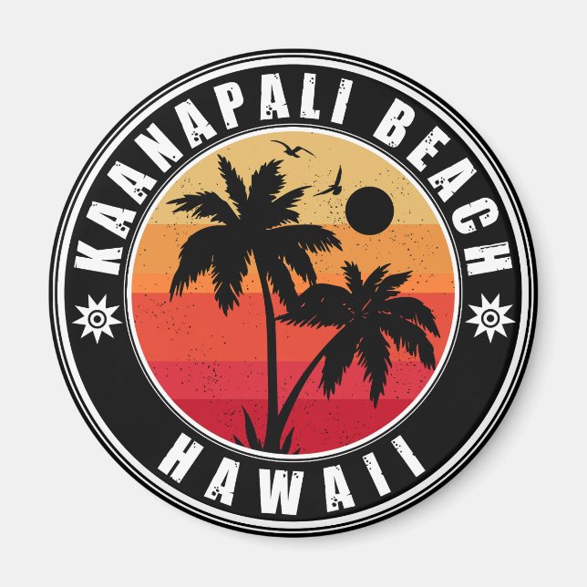 Imán Viaje de palmeras retro hawaiano en la playa de Ka (Frente)