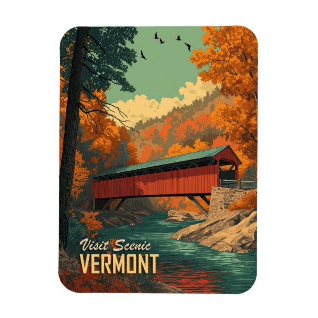 Imán Viaje de puente cubierto de Vermont Vintage (Vertical)