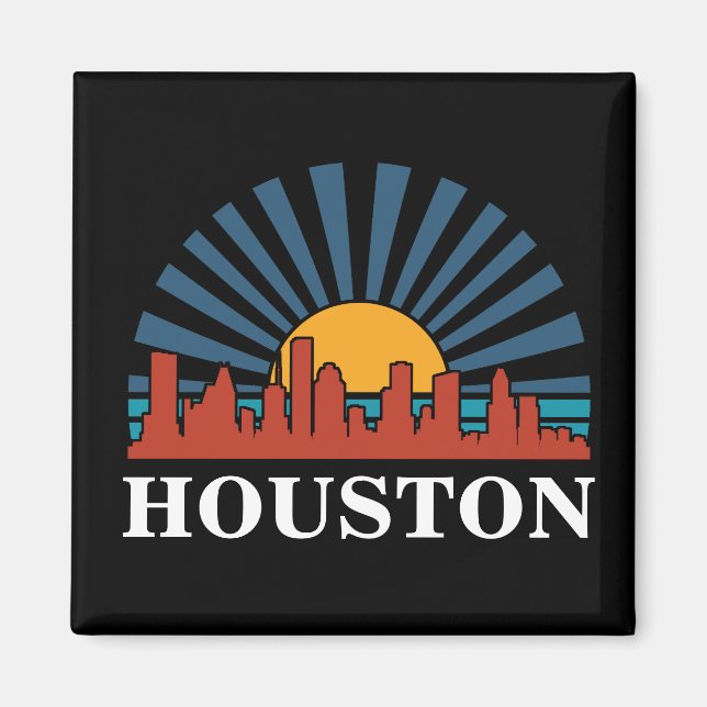 Imán Viaje de retro al atardecer de Houston Texas (Frente)