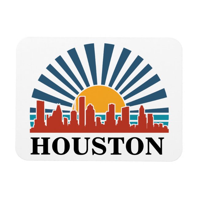 Imán Viaje de retro al atardecer de Houston Texas (Horizontal)