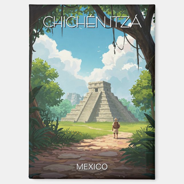 Imán Viaje de Vintage Chichen Itza México (Anverso)