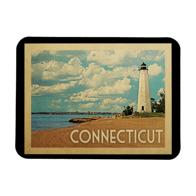 Imán Viaje de Vintage del faro de Connecticut (Horizontal)