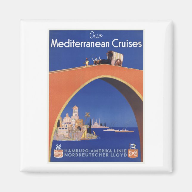 Imán Viaje de Vintage en línea de cruceros mediterráneo (Frente)