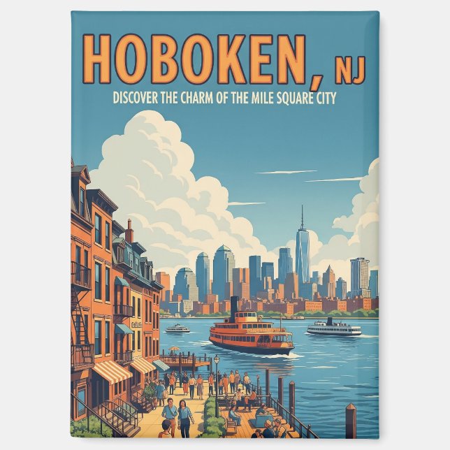 Imán Viaje de Vintage Hoboken New Jersey (Anverso)