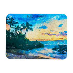 Imán Viaje del Ilustracion Maui Hawaii Oil Paint