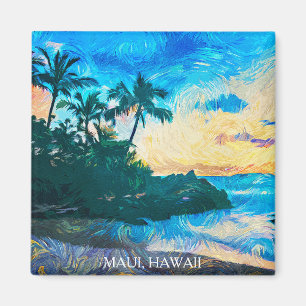 Imán Viaje del Ilustracion Maui Hawaii Oil Paint