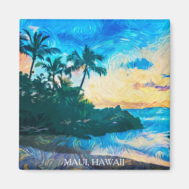 Imán Viaje del Ilustracion Maui Hawaii Oil Paint (Frente)