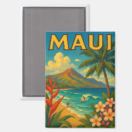 Imán Viaje del paraíso de surf Retro Maui Hawaii