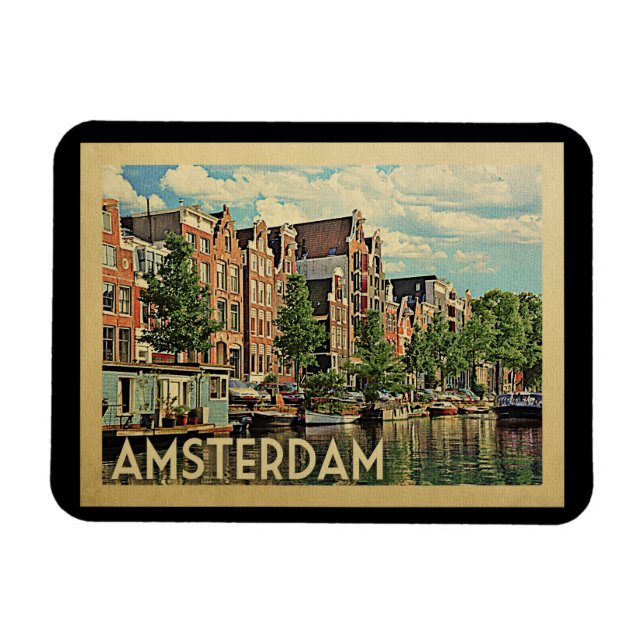 Imán Viaje del vintage de Amsterdam Holanda (Horizontal)