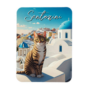 Imán Viaje en bicicleta de un gato en Santorini Grecia