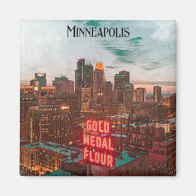 Imán Viaje en Skyline de Viaje de Minneapolis Minnesota (Frente)