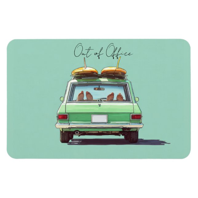 Imán Viaje en Surf Wagon – Coche Retro de Playa (Horizontal)