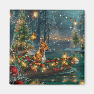 Imán Viaje Festivo de Navidad de Basenji
