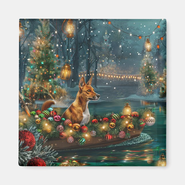Imán Viaje Festivo de Navidad de Basenji (Frente)