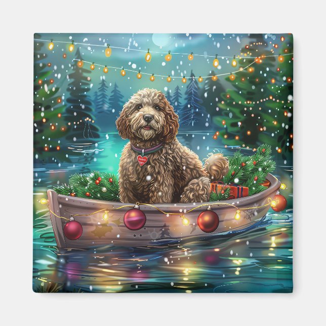 Imán Viaje Festivo de Navidad de Cockapoo (Frente)