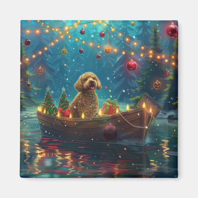 Imán Viaje Festivo de Navidad de Goldendoodle (Frente)
