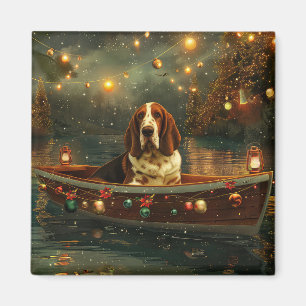 Imán Viaje Festivo de Navidad del Basset Hound