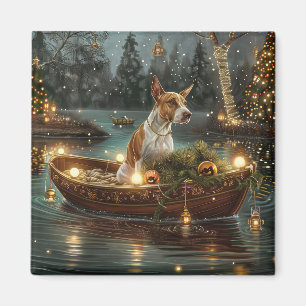 Imán Viaje Festivo de Navidad del Bull Terrier