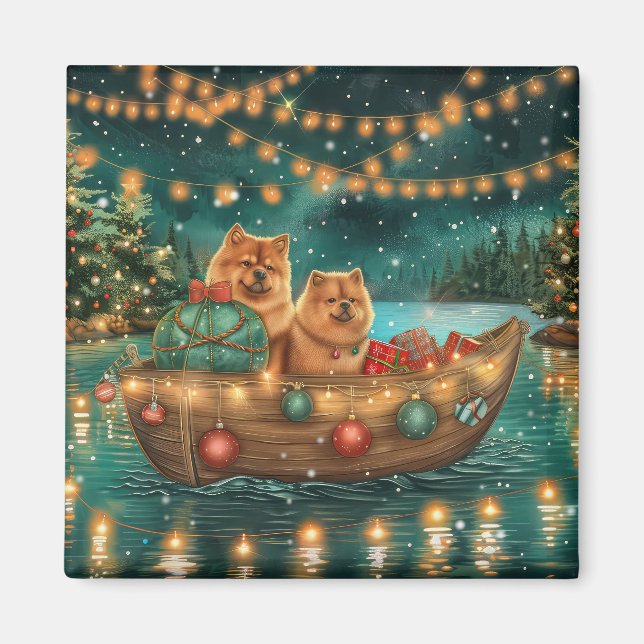 Imán Viaje Festivo de Navidad del Chow Chow (Frente)