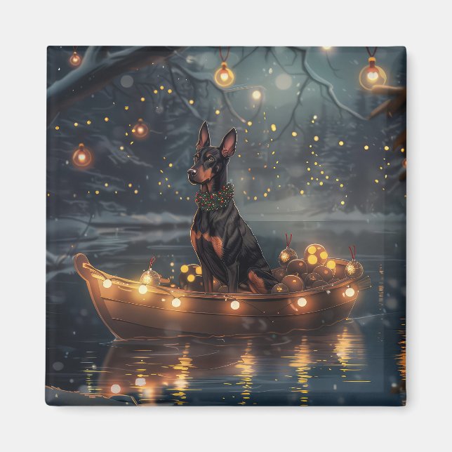 Imán Viaje festivo de Navidades Doberman (Frente)