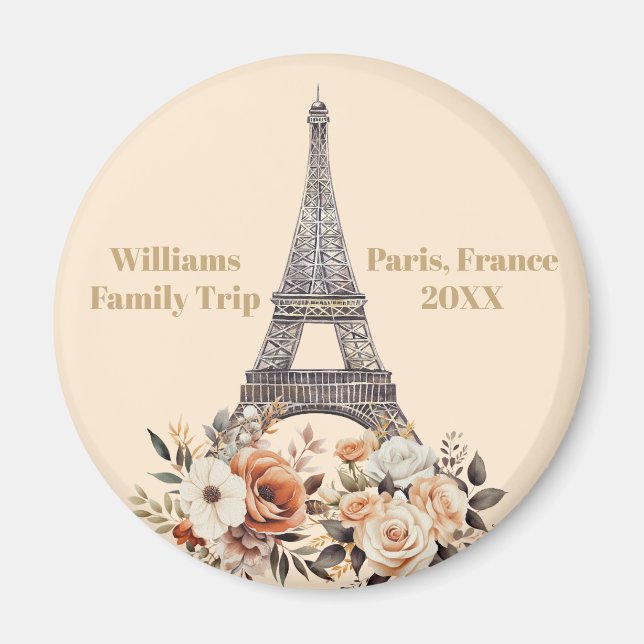 Imán Viaje personalizado a París Torre Eiffel Floral (Frente)