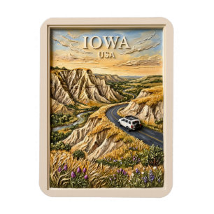 Imán Viaje por carretera vintage de Iowa por las colina
