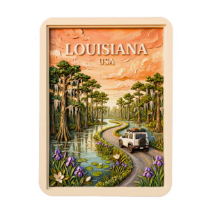 Imán Viaje por carretera vintage de Luisiana, textura 3