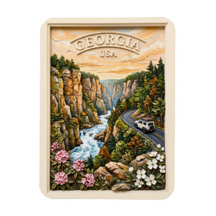 Imán Viaje por carretera vintage en Georgia con paisaje