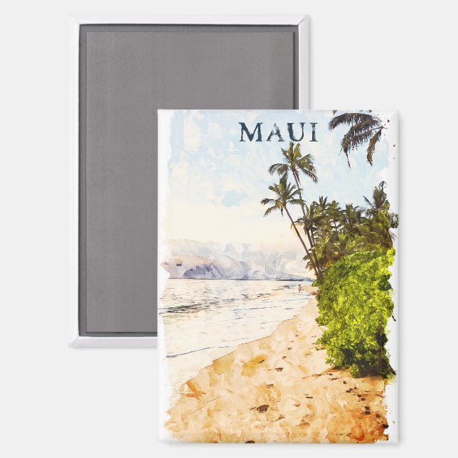 Imán Viaje por el Ilustracion acuático Maui Hawaii (Anverso/Reverso)