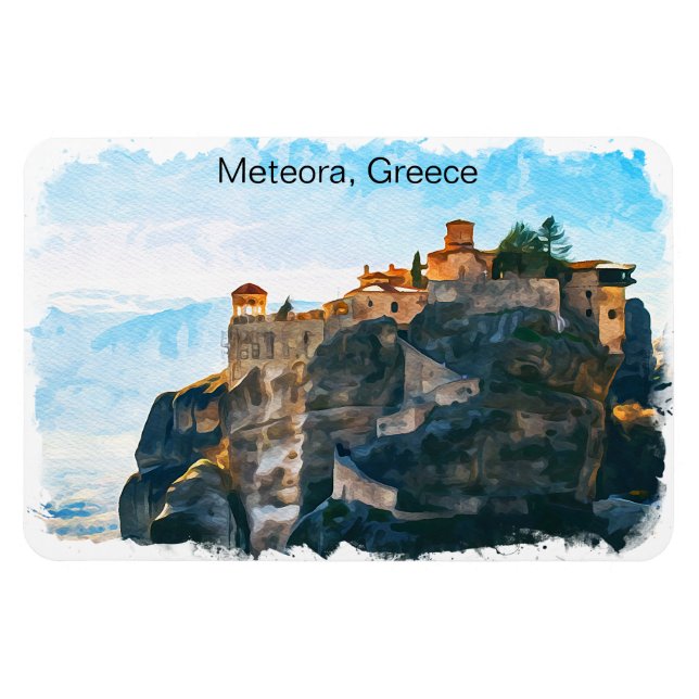Imán Viaje por Meteora Grecia acuarela (Horizontal)