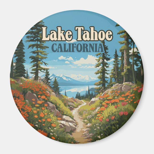 Imán Viaje retro al lago Tahoe California Nevada (Frente)