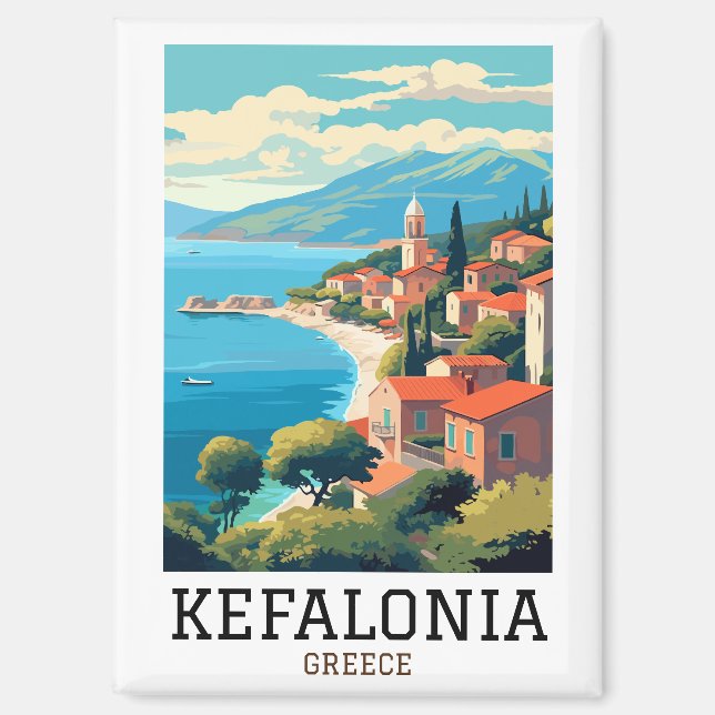 Imán Viaje retro de Kefalonia Grecia (Anverso)