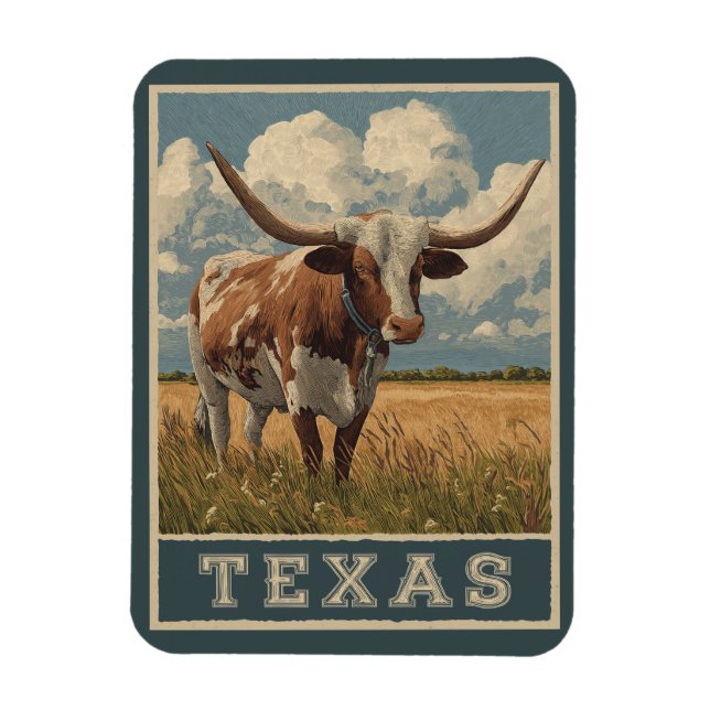 Imán Viaje retro de toro longhorn de Texas (Vertical)