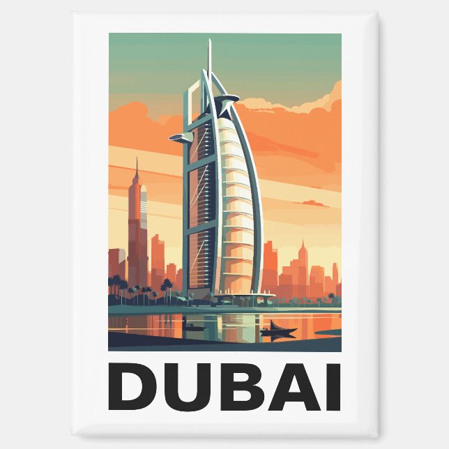 Imán Viaje Retro Vintage de Dubai (Anverso)
