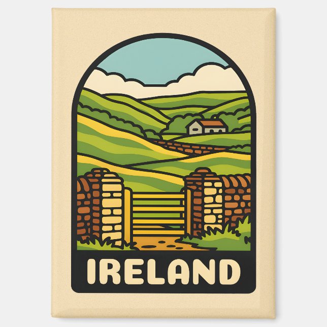 Imán Viaje retro vintage Irlanda paisaje campestre (Anverso)