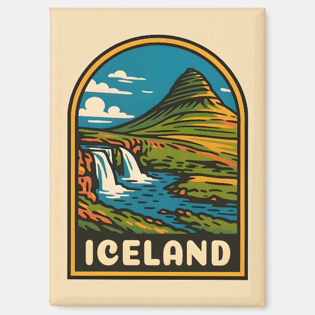 Imán Viaje retro vintage paisajismo Islandia (Anverso)