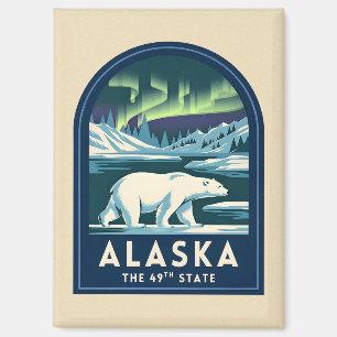 Imán Viaje Vintage Alaska Luces del Norte Oso Polar