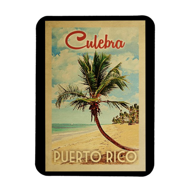 Imán Viaje Vintage de Culebra Palm Tree (Vertical)